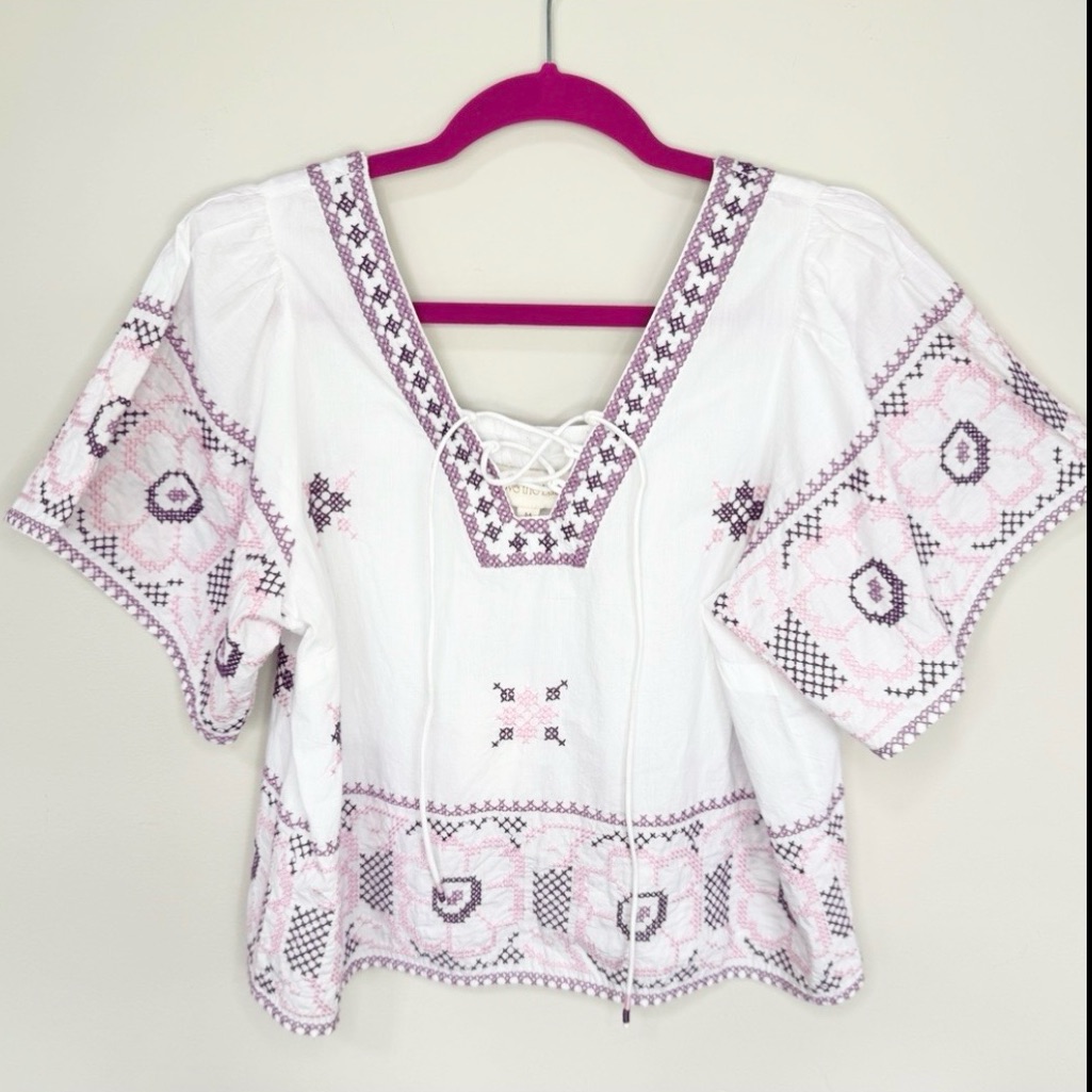 Love The Label Martina Embroidery Top Nwt White Purple Medium Boho